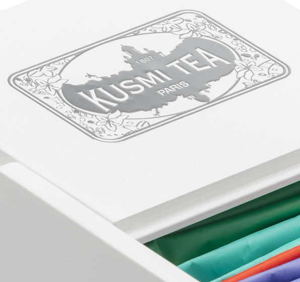 Coffret présentation vide en bois laqué blanc pour 6KusmiKubes - kusmi tea